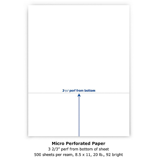 PrintWorks Professional Pre-Perforated Paper for Invoices, Statements, Gift Certificates & More Letter - 8 1/2" x 11" - 20 lb Basis Weight - Smooth - Sustainable Forestry Initiative (SFI) - Perforated - White - 500 / Ream (04124)