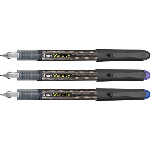 Pilot Varsity Disposable Fountain Pens Medium Pen Point - Black, Blue, Purple Ink - Black Barrel - 3 / Pack (90022)