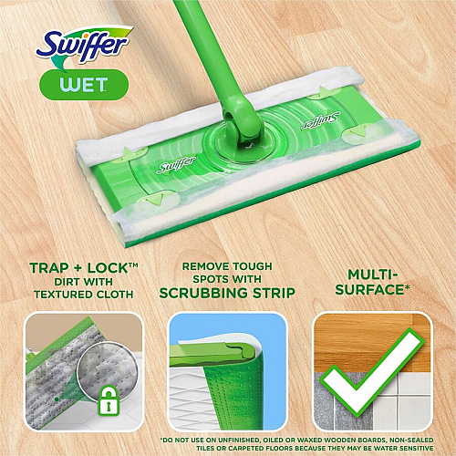Swiffer Sweeper Wet Cloths Disposable, Residue-free - Green - 12 / Pack (35154)
