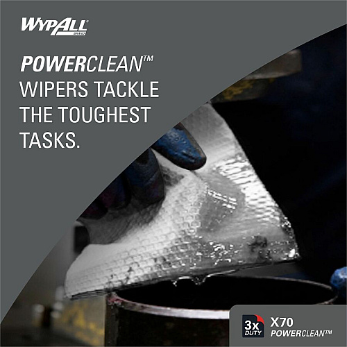 Wypall PowerClean X70 Medium Duty Cloths - Pop-Up Box 8.34" Width x 16.80" Length - White - Hydroknit/ - 100 / Box (41455)