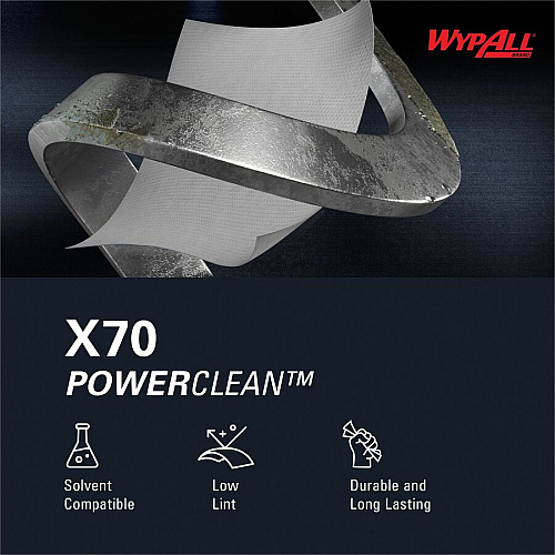 Wypall PowerClean X70 Medium Duty Cloths - Pop-Up Box 8.34" Width x 16.80" Length - White - Hydroknit/ - 100 / Box (41455)