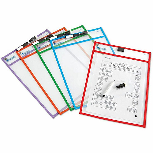 Learning Resources Write-and-wipe Pockets White Surface - Portable - Reusable - 5 / Set (LER0477)