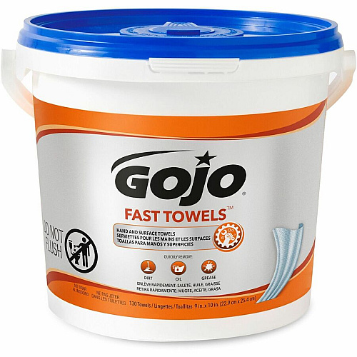 Gojo&reg; Fast Towels Bucket Fresh Citrus - 130 Sheets - Blue, Clear - 130/Tub - 4 / Carton (629804)