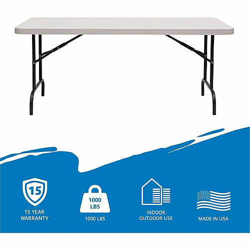 Iceberg Commercial Folding Table Powder Coated Round Tube Leg, Gray Base - Contemporary Style - 4 Legs - 1000 lb Capacity - 60" Table Top Length x 30" Table Top Width x 2" Table Top Thickness - Indoor, Outdoor, School, Office, Hospital, Banquet -  (65513)