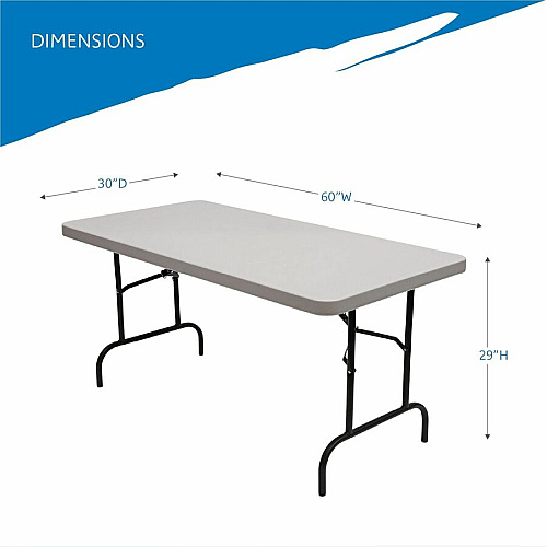 Iceberg Commercial Folding Table Powder Coated Round Tube Leg, Gray Base - Contemporary Style - 4 Legs - 1000 lb Capacity - 60" Table Top Length x 30" Table Top Width x 2" Table Top Thickness - Indoor, Outdoor, School, Office, Hospital, Banquet -  (65513)