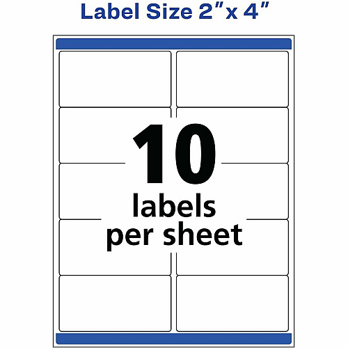 Avery&reg; 2" x 4" Labels, Ultrahold, 100 Labels Waterproof - 2" Width x 4" Length - Permanent Adhesive - Rectangle - Laser - Matte - White - Film - 10 / Sheet - 10 Total Sheets - 100 Total Label(s) - 100 Labels/Pack - 1 Carton (15513)