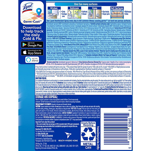 Lysol&reg; Disinfectant Spray, Spring Waterfall, 12.5 oz. Can Ready-To-Use - 12.5 fl oz (0.4 quart) - Spring Waterfall Scent - Easy to Use - Clear - 1 Each (02845EA)