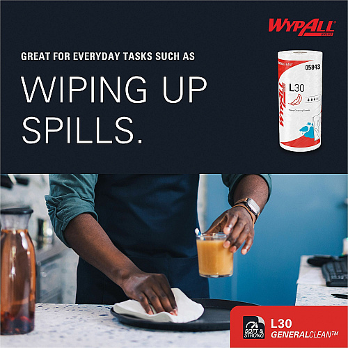 Wypall GeneralClean L30 Heavy Cleaning Towels 11" Width x 10.40" Length - 70 Sheets/Roll - White - 70/Roll - 1 Each (05843)