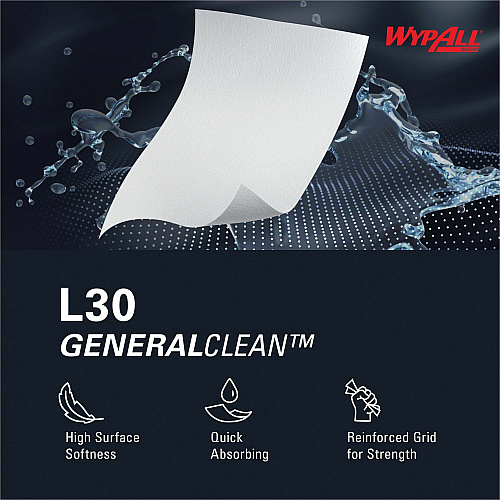 Wypall GeneralClean L30 Heavy Cleaning Towels 11" Width x 10.40" Length - 70 Sheets/Roll - White - 70/Roll - 1 Each (05843)