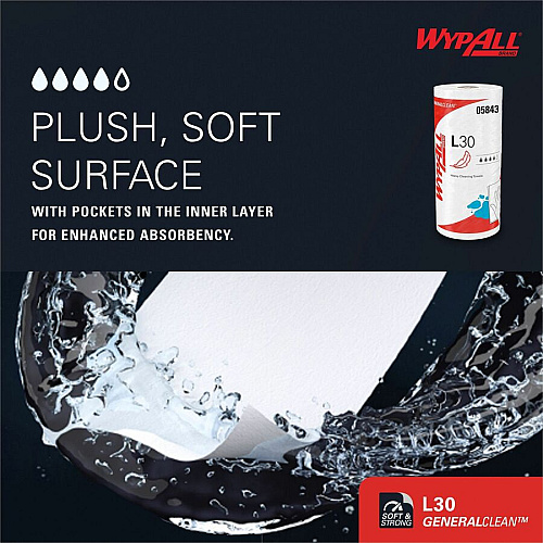 Wypall GeneralClean L30 Heavy Cleaning Towels 11" Width x 10.40" Length - 70 Sheets/Roll - White - 70/Roll - 1 Each (05843)