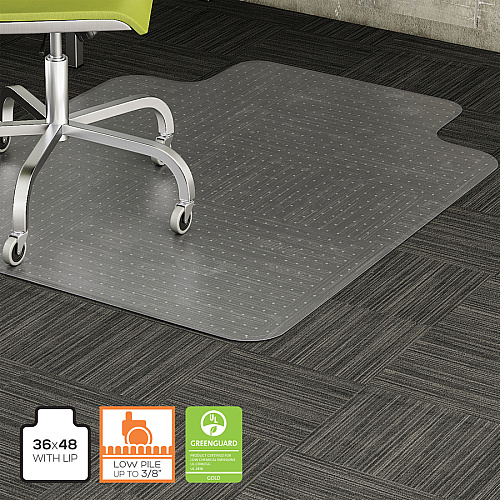 Lorell Standard Lip Low-pile Chairmat Carpeted Floor - 48" Length x 36" Width x 0.112" Thickness - Lip Size 10" Length x 19" Width - Vinyl - Clear - 1 Each (LLR82819)