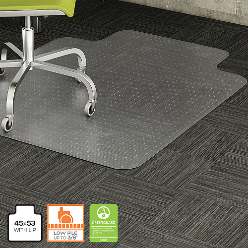 Lorell Wide Lip Low-pile Chairmat Carpeted Floor - 53" Length x 45" Width x 0.112" Thickness - Lip Size 12" Length x 25" Width - Vinyl - Clear - 1 Each (LLR82820)