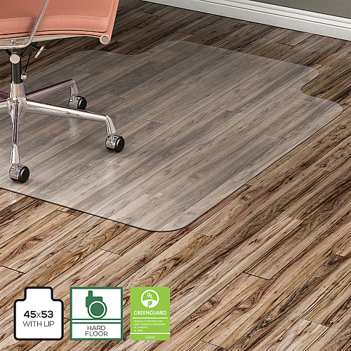 Lorell Nonstudded Wide Lip Chairmat Tile Floor, Vinyl Floor, Hardwood Floor - 53" Length x 45" Width x 0.060" Thickness - Lip Size 12" Length x 25" Width - Vinyl - Clear - 1 Each (LLR82826)