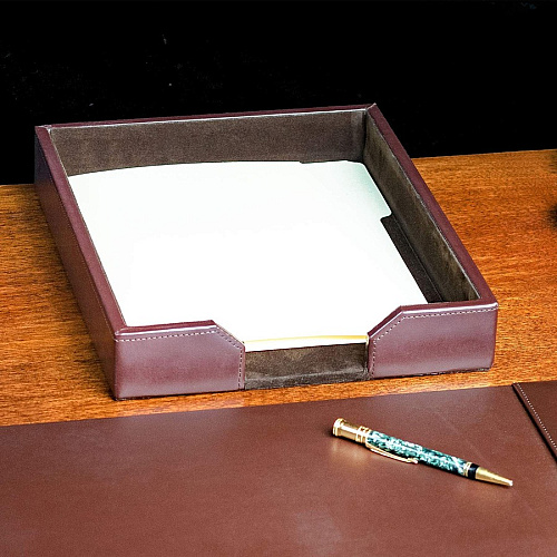 Dacasso Bonded Leather Letter Tray 2" Height x 10.25" Width x 13.50" Length - Desktop - Dark Brown - Leather - 1 Each (A3601)
