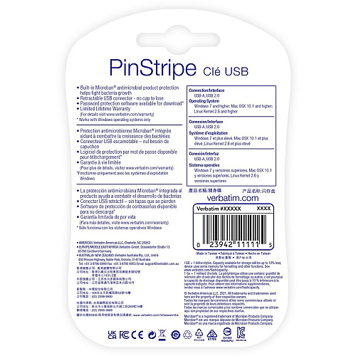 Microban 32GB PinStripe USB Flash Drive - Black 32 GB - USB 2.0 Type A - Black - Lifetime Warranty - 1 Each (49064)