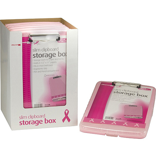 Officemate Slim Clipboard Storage Box Storage for Paper, Form, Notepad, Pen, Pencil - 11" Sheet Size - Pink - 1 Each (08925)