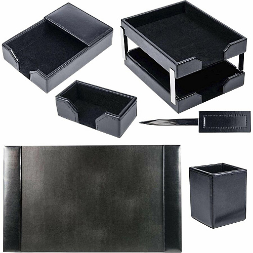 Dacasso 8-Piece Econo-Line Desk Set - Bonded Black Leather 1 Each (D1403)