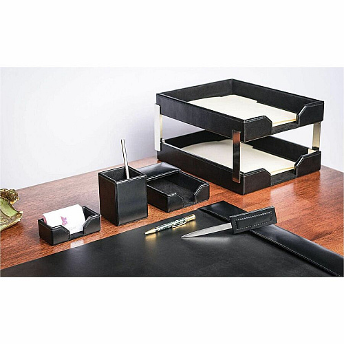 Dacasso 8-Piece Econo-Line Desk Set - Bonded Black Leather 1 Each (D1403)