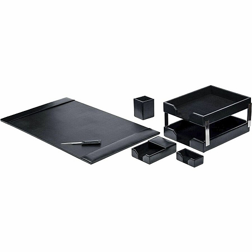 Dacasso 8-Piece Econo-Line Desk Set - Bonded Black Leather 1 Each (D1403)