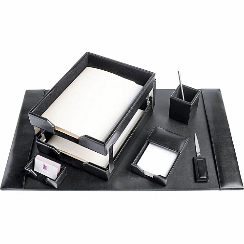 Dacasso 8-Piece Econo-Line Desk Set - Bonded Black Leather 1 Each (D1403)