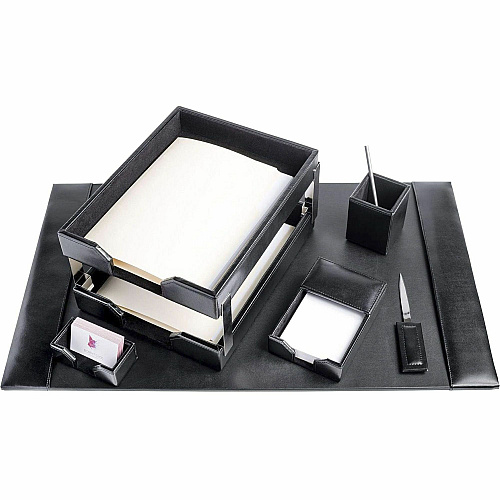 Dacasso 8-Piece Econo-Line Desk Set - Bonded Black Leather 1 Each (D1403)