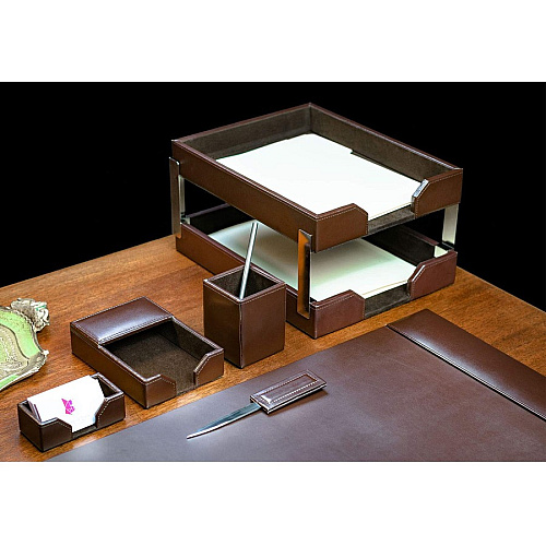 Dacasso 8-Piece Econo-Line Desk Set - Bonded Brown Leather 1 Each (D3603)