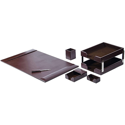 Dacasso 8-Piece Econo-Line Desk Set - Bonded Brown Leather 1 Each (D3603)