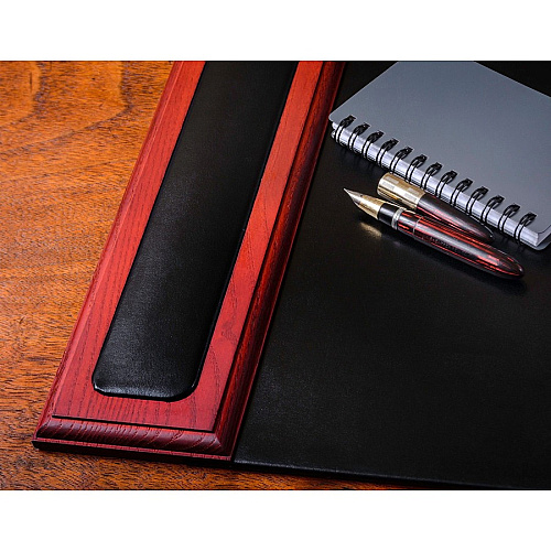 Dacasso Rosewood & Leather Side-Rail Desk Pad 20" Width - Leather - Black - 1 Each (P8001)