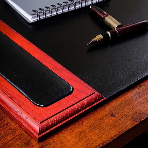 Dacasso Rosewood & Leather Side-Rail Desk Pad 20" Width - Leather - Black - 1 Each (P8001)