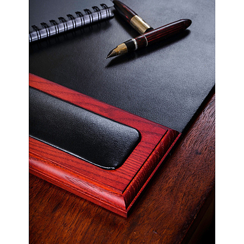 Dacasso Rosewood & Leather Side-Rail Desk Pad 20" Width - Leather - Black - 1 Each (P8001)