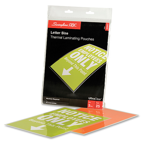 GBC UltraClear Thermal Laminating Pouches Sheet Size Supported: Letter 8.50" Width x 11" Length - Laminating Pouch/Sheet Size: 9" Width x 11.50" Length x 3 mil Thickness - Glossy - Flexible, Wear Resistant, Tear Resistant - Clear - 25 / Pack (3200577)