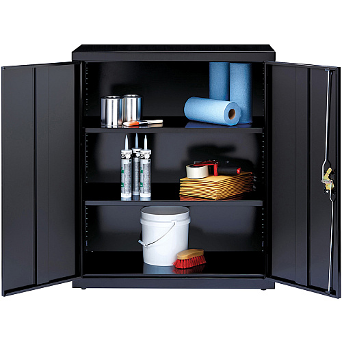 Lorell Fortress Series Storage Cabinet 36" Width x 18" Depth x 42" Height - 3 x Shelf(ves) - Recessed Locking Handle, Hinged Door, Durable - Black - Powder Coated - Steel - Recycled (LLR41305)