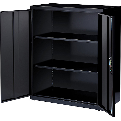 Lorell Fortress Series Storage Cabinet 36" Width x 18" Depth x 42" Height - 3 x Shelf(ves) - Recessed Locking Handle, Hinged Door, Durable - Black - Powder Coated - Steel - Recycled (LLR41305)