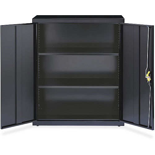 Lorell Fortress Series Storage Cabinet 36" Width x 18" Depth x 42" Height - 3 x Shelf(ves) - Recessed Locking Handle, Hinged Door, Durable - Black - Powder Coated - Steel - Recycled (LLR41305)