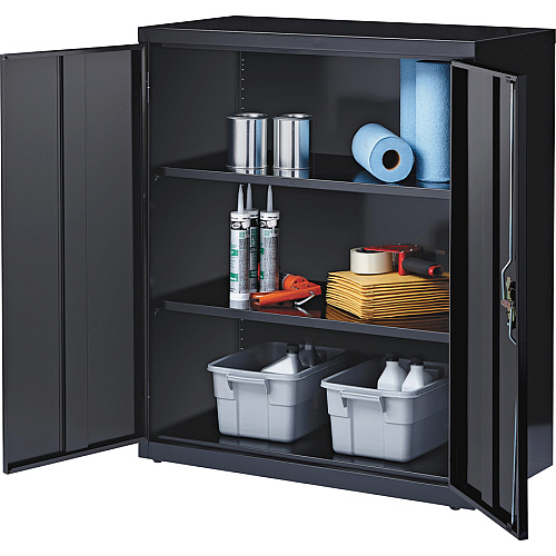 Lorell Fortress Series Storage Cabinet 36" Width x 18" Depth x 42" Height - 3 x Shelf(ves) - Recessed Locking Handle, Hinged Door, Durable - Black - Powder Coated - Steel - Recycled (LLR41305)
