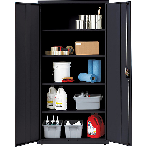 Lorell Fortress Series Storage Cabinet 36" Width x 18" Depth x 72" Height - 5 x Shelf(ves) - Recessed Locking Handle, Hinged Door, Durable - Black - Powder Coated - Steel - Recycled (LLR41308)
