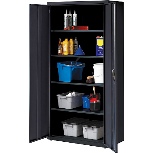 Lorell Fortress Series Storage Cabinet 36" Width x 18" Depth x 72" Height - 5 x Shelf(ves) - Recessed Locking Handle, Hinged Door, Durable - Black - Powder Coated - Steel - Recycled (LLR41308)