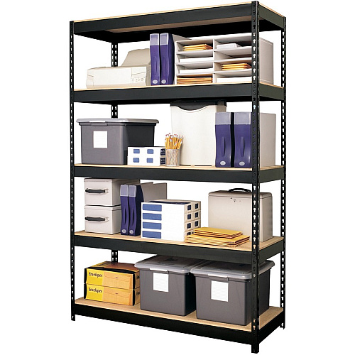 Lorell Fortress Riveted Shelving 5 Compartment(s) - 5 Shelf(ves) - 72" Height x 48" Width x 18" Depth - Heavy Duty, Rust Resistant - 28% Recycled - Powder Coated - Black - Steel - 1 Each (LLR61622)
