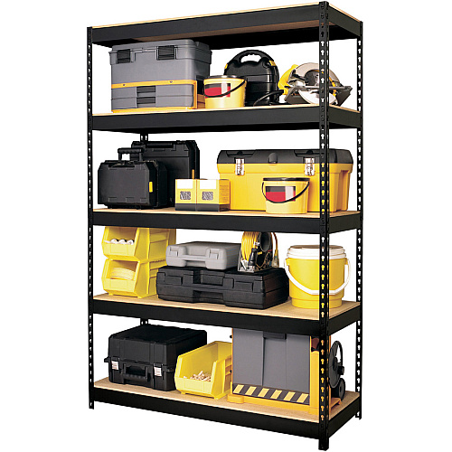 Lorell Fortress Riveted Shelving 5 Compartment(s) - 5 Shelf(ves) - 72" Height x 48" Width x 18" Depth - Heavy Duty, Rust Resistant - 28% Recycled - Powder Coated - Black - Steel - 1 Each (LLR61622)