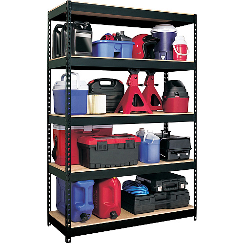 Lorell Fortress Riveted Shelving 5 Compartment(s) - 5 Shelf(ves) - 72" Height x 48" Width x 18" Depth - Heavy Duty, Rust Resistant - 28% Recycled - Powder Coated - Black - Steel - 1 Each (LLR61622)