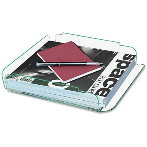 Lorell Single Stacking Document Tray Desktop - Durable, Lightweight, Non-skid, Stackable - Clear, Green - Acrylic - 1 Each (LLR80654)