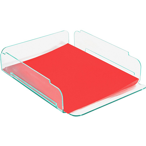 Lorell Single Stacking Document Tray Desktop - Durable, Lightweight, Non-skid, Stackable - Clear, Green - Acrylic - 1 Each (LLR80654)