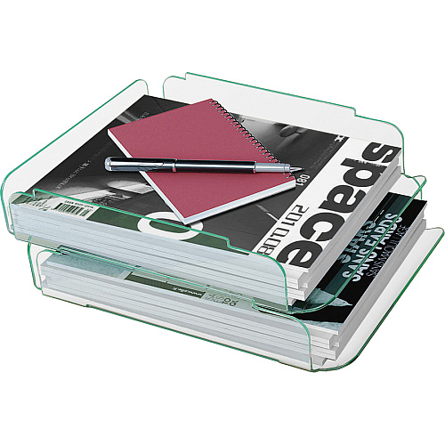 Lorell Stacking Document Trays Desktop - Durable, Lightweight, Non-skid, Stackable - Clear, Green - Acrylic - 2 / Set (LLR80655)