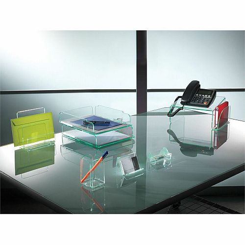 Lorell Business Card Holder Acrylic - Green, Transparent - 1 Each (LLR80657)