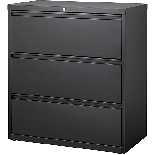 Lorell Fortress Series Lateral File 36" Width x 18.6" Depth x 40.3" Height - 3 x Drawer(s) for File - Letter, Legal, A4 - Lateral - Locking Drawer, Magnetic Label Holder, Ball-bearing Suspension, Leveling Glide - Black - Steel - Recycled (LLR88028)