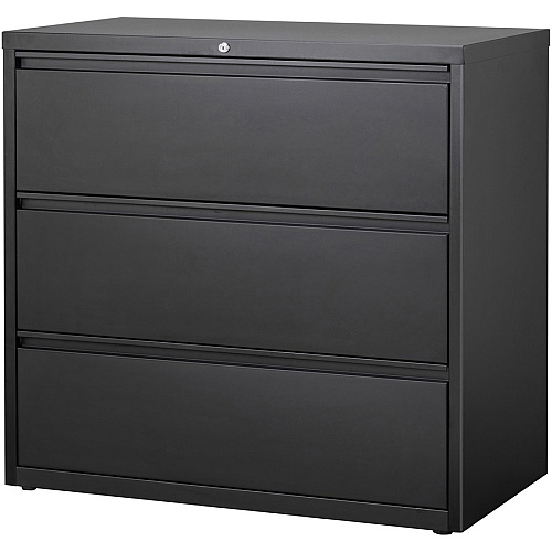 Lorell Fortress Series Lateral File 42" Width x 18.6" Depth x 40.3" Height - 3 x Drawer(s) for File - Letter, Legal, A4 - Lateral - Locking Drawer, Magnetic Label Holder, Ball-bearing Suspension, Leveling Glide - Black - Steel - Recycled (LLR88031)