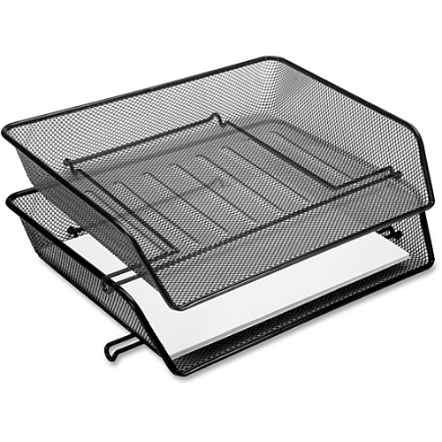 Lorell Side-loading Mesh Document Tray 3" Height x 14.25" Width x 10.75" Depth - Stackable - Powder Coated - Black - Steel - 1 Set (LLR84154)