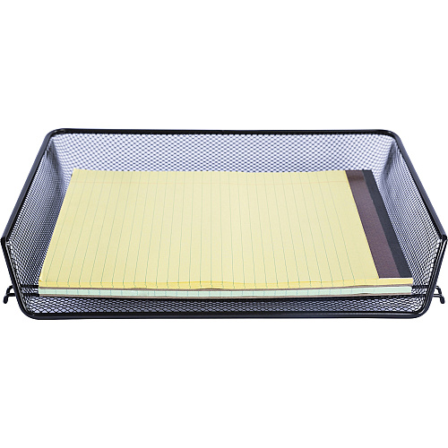 Lorell Side-loading Mesh Document Tray 3" Height x 14.25" Width x 10.75" Depth - Stackable - Powder Coated - Black - Steel - 1 Set (LLR84154)