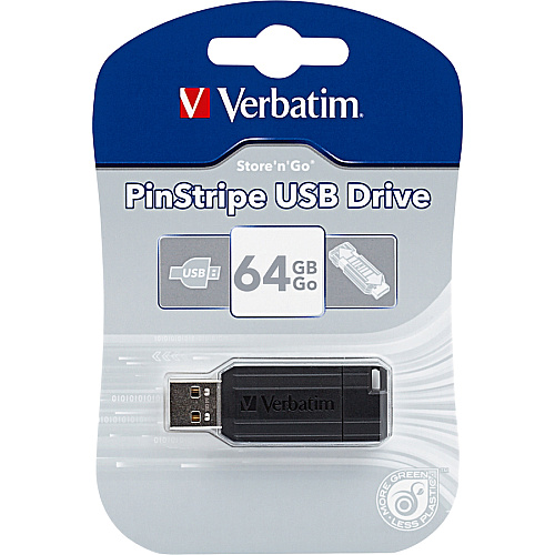 Microban 64GB PinStripe USB Flash Drive - Black 64 GB - USB 2.0 Type A - 10 MB/s Read Speed - 4 MB/s Write Speed - Black - Lifetime Warranty - 1 Each (49065)