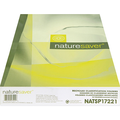 Nature Saver 2/5 Tab Cut Legal Recycled Classification Folder 8 1/2" x 14" - 2" for Folder, 2" Fastener Capacity, 2" Fastener Capacity - Top Tab Location - Right of Center Tab Position - 1 Divider(s) - 25 pt. - Dark Blue - Durable, Eco-friendly  (SP17221)